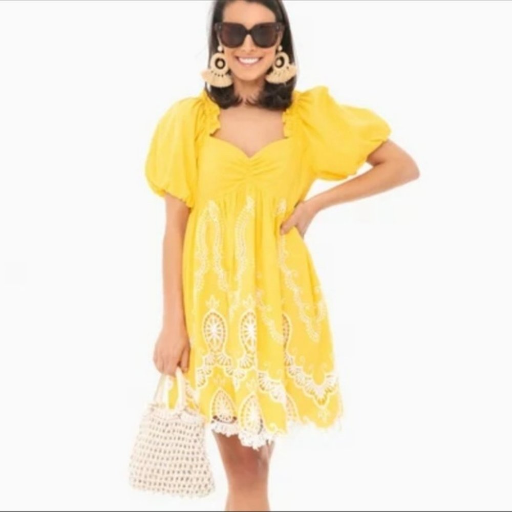 Tuckernuck La Ven Sally Dress - Yellow, Puff Sleeves, Size M
